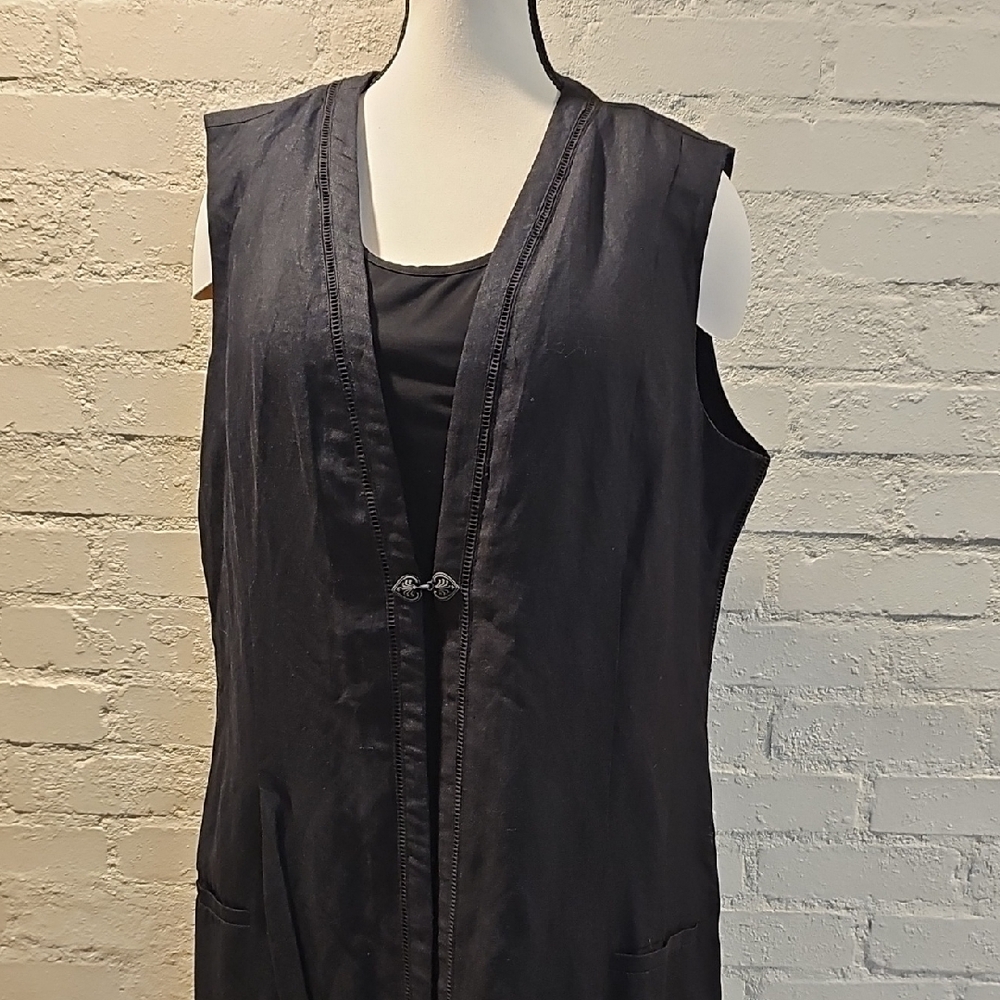 Ashley Stewart Black Linen Blend Long Vest